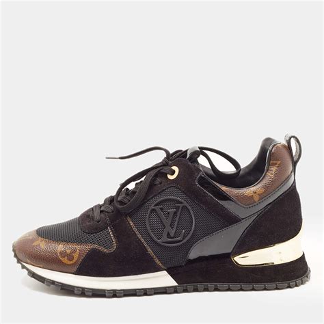 louis vuitton black/brown mesh and monogram canvas run away sneakers|More.